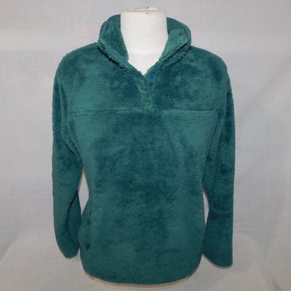 Eddie Bauer Womens M Green Plush Fleece 1/4 Snap Pullover Sweater - Picture 2 of 12